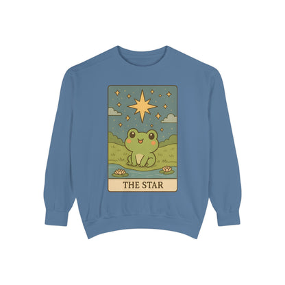 Cozy Tarotoads! "The Star" Unisex Sweatshirt | Frog Design Sweatshirt, Unisex Garment-Dyed Sweatshirt, Cute Gift for Frog Lovers, Relaxed Fit Apparel, Comfy Casual Wear, Perfect for Gifts!