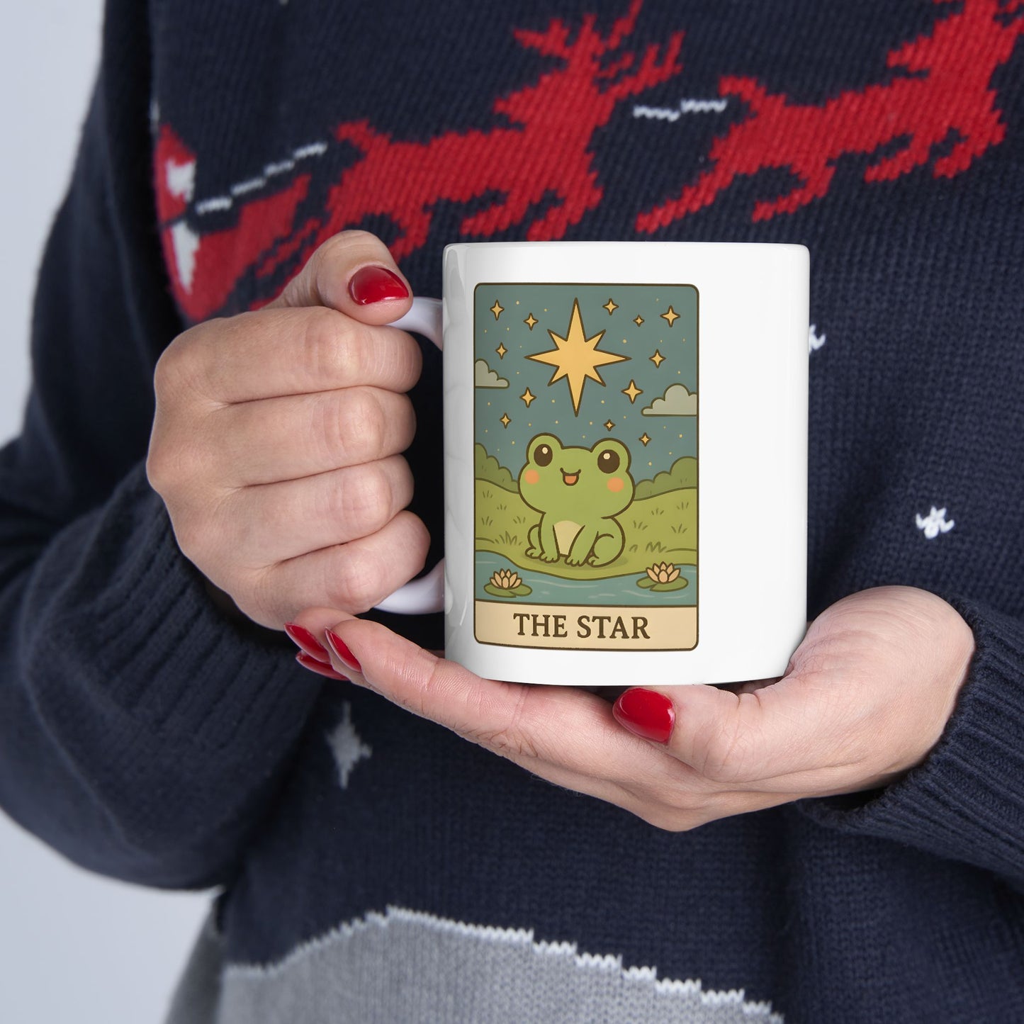 Adorable Tarotoads! "The Star" White Ceramic Mug | Whimsical Nature Ceramic Mug, Coffee Cup Gift, Eco-Friendly Drinkware, Adventure Vibes, Outdoor Lover's Mug