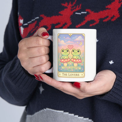 Adorable Tarotoads! "The Lovers" White Ceramic Mug |  Cute Fantasy Design, Gift for Tea Lovers, Home Decor, Coffee Cup, Birthday Present, Cozy Vibes