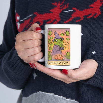 Adorable Tarotoads! "Judgement" White Ceramic Mug - Share Magical Moments, Nature Lover Gift, Customizable Mug, Inspirational Quote, Unique Kitchenware