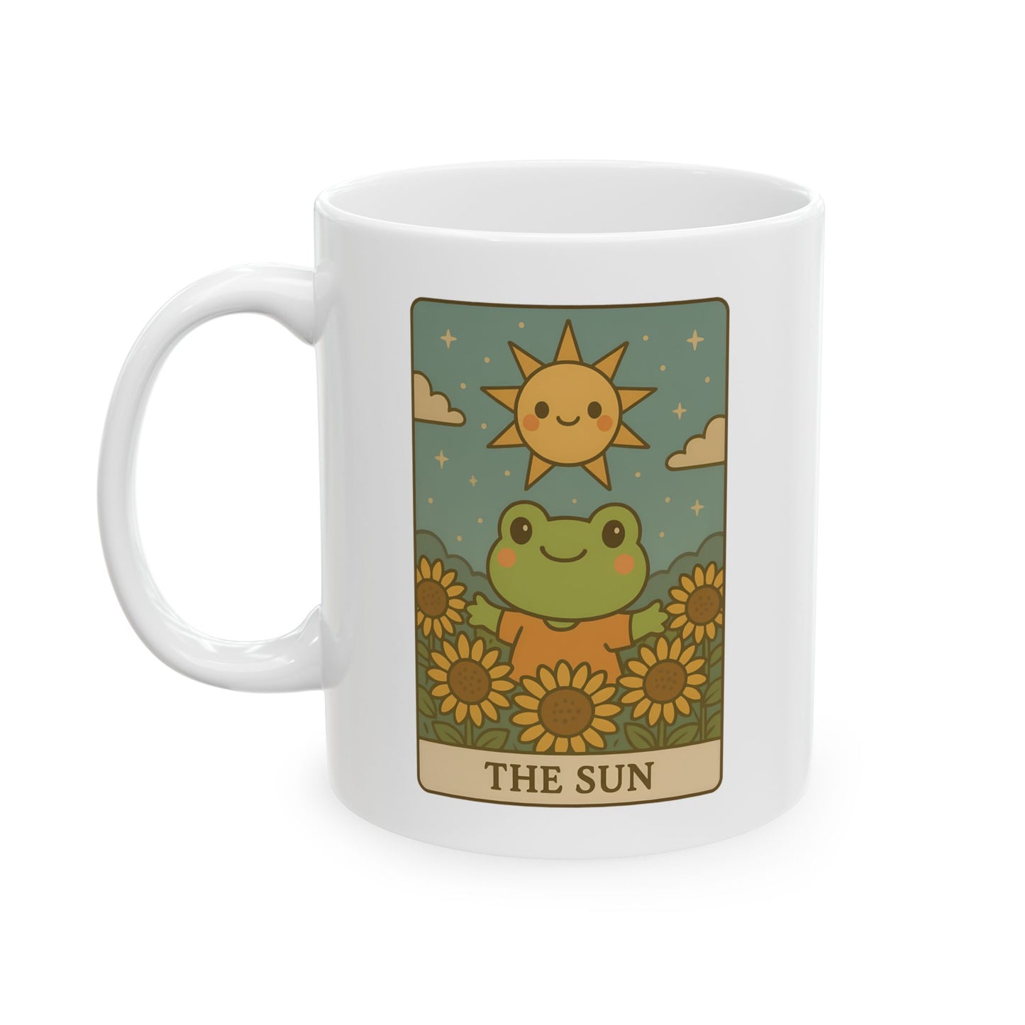 Adorable Tarotoads! "The Sun" White Ceramic Mug - Perfect Gift for Plant Lovers, Inspirational Coffee Cup, Eco-Friendly Tea Mug, Home Decor, Birthday Presents