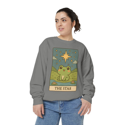 Cozy Tarotoads! "The Star" Unisex Sweatshirt | Frog Design Sweatshirt, Unisex Garment-Dyed Sweatshirt, Cute Gift for Frog Lovers, Relaxed Fit Apparel, Comfy Casual Wear, Perfect for Gifts!