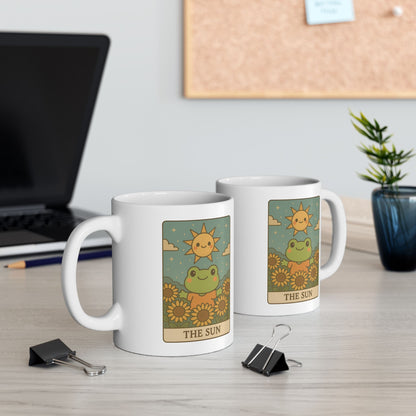 Adorable Tarotoads! "The Sun" White Ceramic Mug - Perfect Gift for Plant Lovers, Inspirational Coffee Cup, Eco-Friendly Tea Mug, Home Decor, Birthday Presents