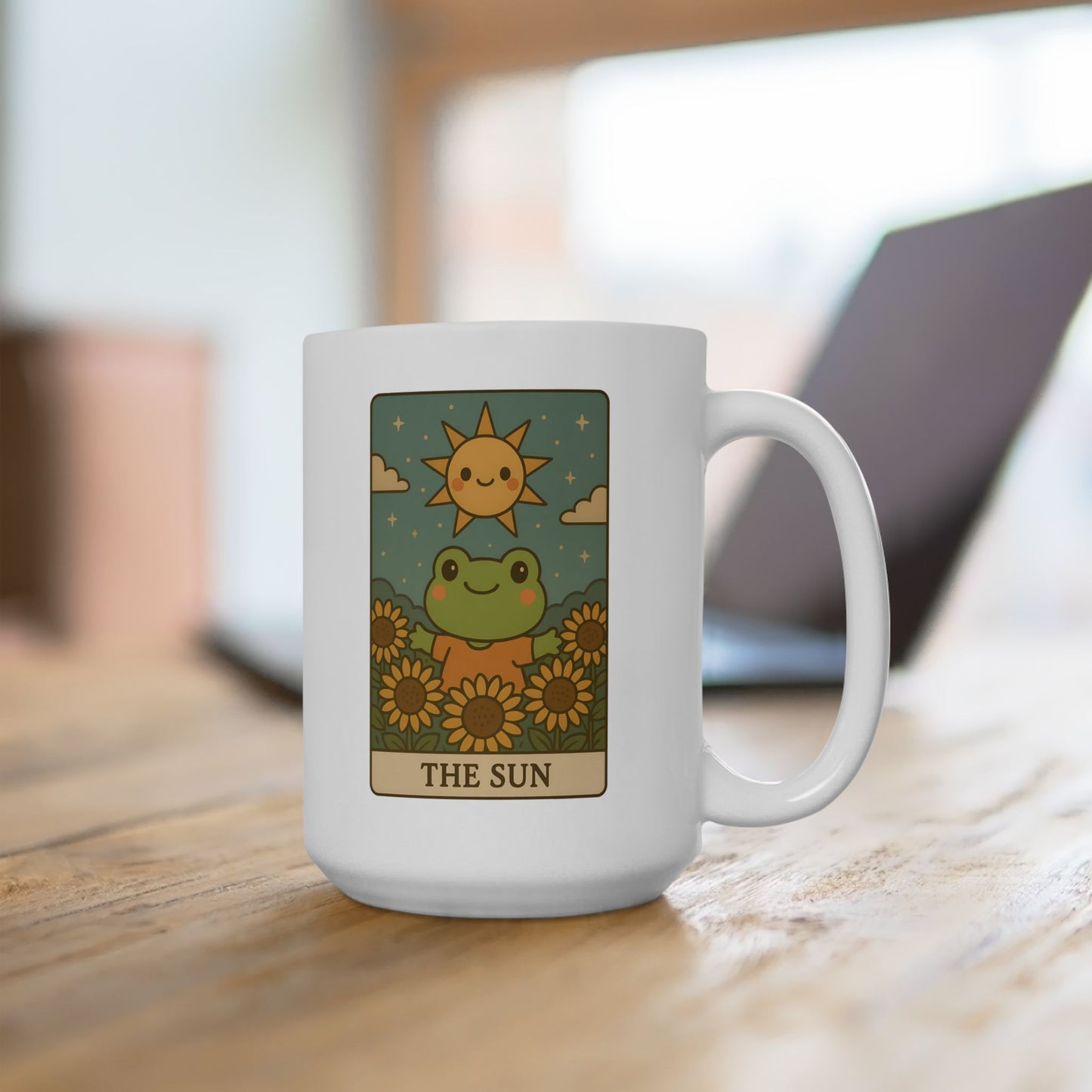 Adorable Tarotoads! "The Sun" White Ceramic Mug - Perfect Gift for Plant Lovers, Inspirational Coffee Cup, Eco-Friendly Tea Mug, Home Decor, Birthday Presents