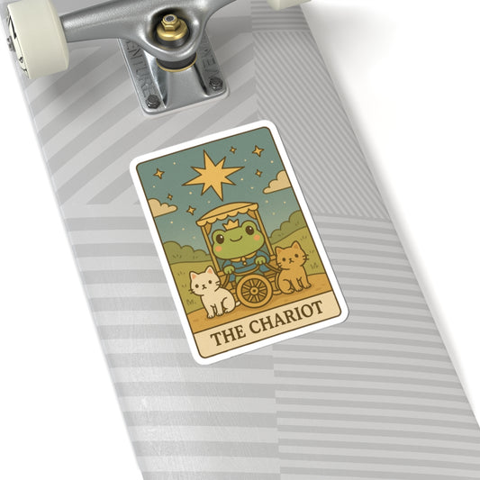 Charming Tarotoads! "The Chariot" Kiss-Cut Stickers for Laptop, Planner, Scrapbooking, Gifts for Tarot Lovers, Cute Frog Design