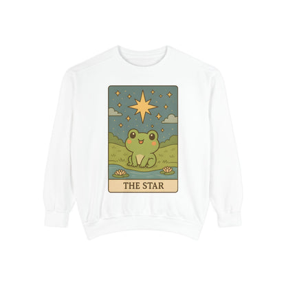 Cozy Tarotoads! "The Star" Unisex Sweatshirt | Frog Design Sweatshirt, Unisex Garment-Dyed Sweatshirt, Cute Gift for Frog Lovers, Relaxed Fit Apparel, Comfy Casual Wear, Perfect for Gifts!