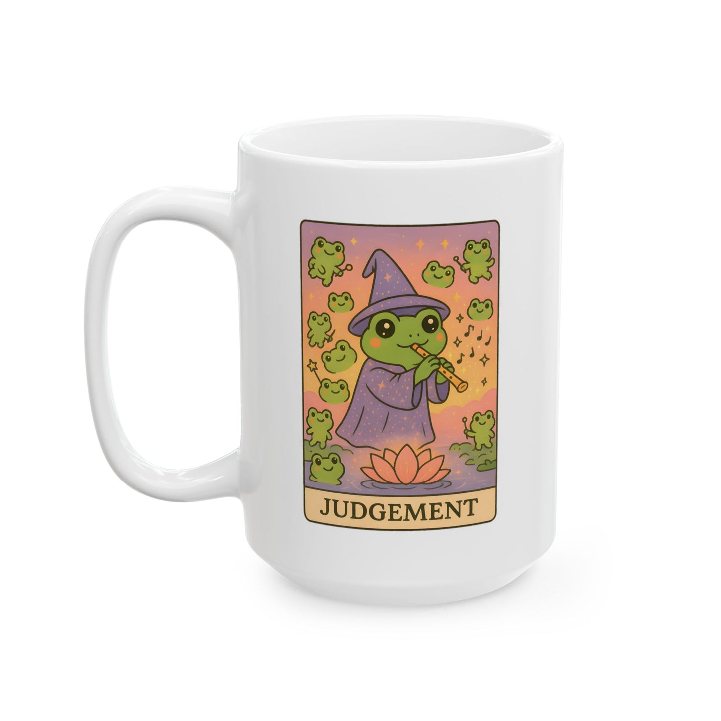 Adorable Tarotoads! "Judgement" White Ceramic Mug - Share Magical Moments, Nature Lover Gift, Customizable Mug, Inspirational Quote, Unique Kitchenware
