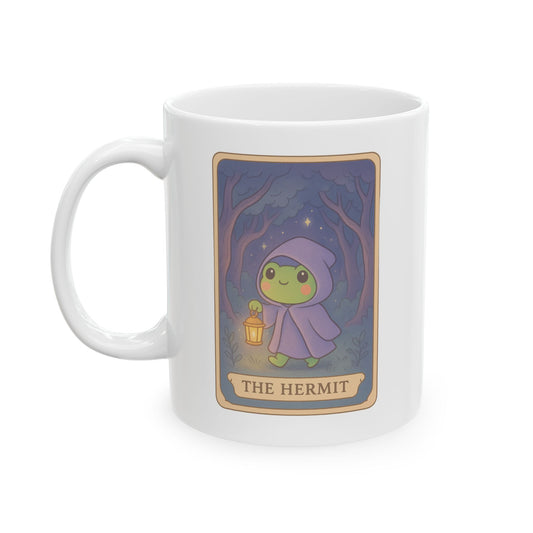 Adorable Tarotoads! "The Hermit" White Ceramic Mug | Cozy Vibes for Coffee Lovers, Perfect Gift for Birthdays, Anniversaries, or Just Because <3