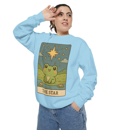 Cozy Tarotoads! "The Star" Unisex Sweatshirt | Frog Design Sweatshirt, Unisex Garment-Dyed Sweatshirt, Cute Gift for Frog Lovers, Relaxed Fit Apparel, Comfy Casual Wear, Perfect for Gifts!