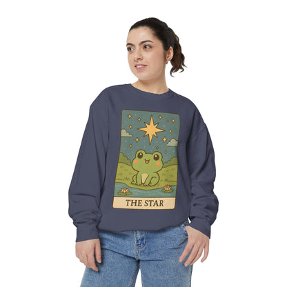Cozy Tarotoads! "The Star" Unisex Sweatshirt | Frog Design Sweatshirt, Unisex Garment-Dyed Sweatshirt, Cute Gift for Frog Lovers, Relaxed Fit Apparel, Comfy Casual Wear, Perfect for Gifts!