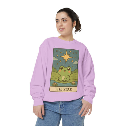 Cozy Tarotoads! "The Star" Unisex Sweatshirt | Frog Design Sweatshirt, Unisex Garment-Dyed Sweatshirt, Cute Gift for Frog Lovers, Relaxed Fit Apparel, Comfy Casual Wear, Perfect for Gifts!