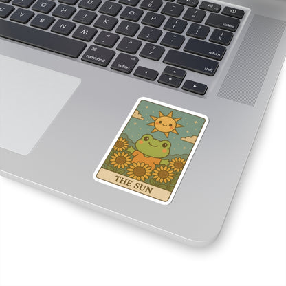 Whimsical Tarotoads! "The Sun" Kiss-Cut Sticker | Cute Sunflower Decal, Nature-Inspired Laptop Stickers, Happy Frog Art, Eco-Friendly Gift