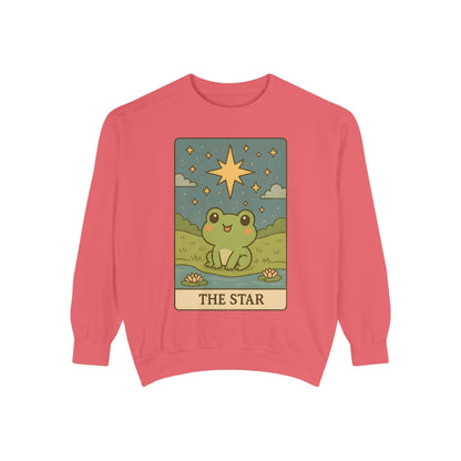 Cozy Tarotoads! "The Star" Unisex Sweatshirt | Frog Design Sweatshirt, Unisex Garment-Dyed Sweatshirt, Cute Gift for Frog Lovers, Relaxed Fit Apparel, Comfy Casual Wear, Perfect for Gifts!