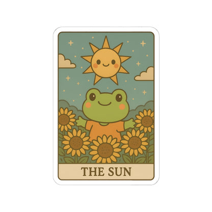 Whimsical Tarotoads! "The Sun" Kiss-Cut Sticker | Cute Sunflower Decal, Nature-Inspired Laptop Stickers, Happy Frog Art, Eco-Friendly Gift