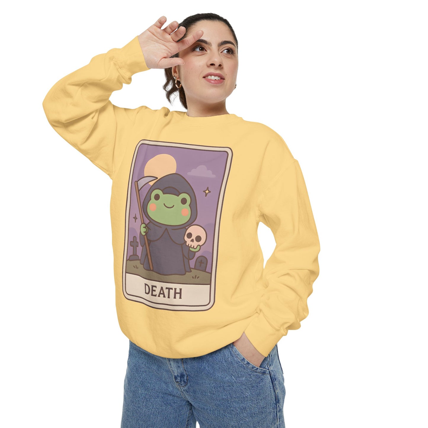 Cozy Tarotoads "Death" Unisex Sweatshirt | Astrology Apparel, Perfect for Halloween, Gift for Friends Family, Great For Frog and Tarot Lovers, Great For Cold Weather