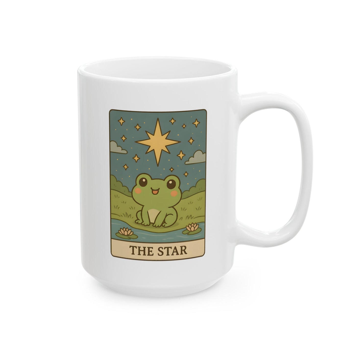 Adorable Tarotoads! "The Star" White Ceramic Mug | Whimsical Nature Ceramic Mug, Coffee Cup Gift, Eco-Friendly Drinkware, Adventure Vibes, Outdoor Lover's Mug