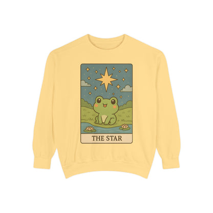 Cozy Tarotoads! "The Star" Unisex Sweatshirt | Frog Design Sweatshirt, Unisex Garment-Dyed Sweatshirt, Cute Gift for Frog Lovers, Relaxed Fit Apparel, Comfy Casual Wear, Perfect for Gifts!