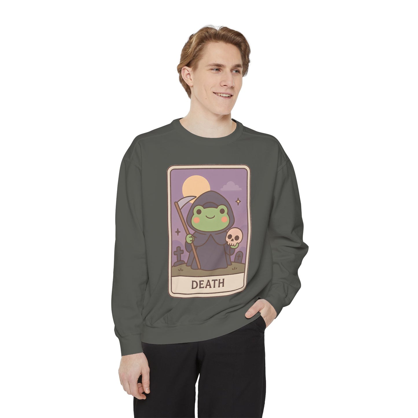 Cozy Tarotoads "Death" Unisex Sweatshirt | Astrology Apparel, Perfect for Halloween, Gift for Friends Family, Great For Frog and Tarot Lovers, Great For Cold Weather