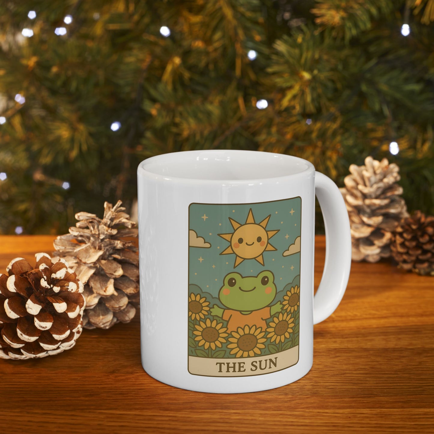 Adorable Tarotoads! "The Sun" White Ceramic Mug - Perfect Gift for Plant Lovers, Inspirational Coffee Cup, Eco-Friendly Tea Mug, Home Decor, Birthday Presents