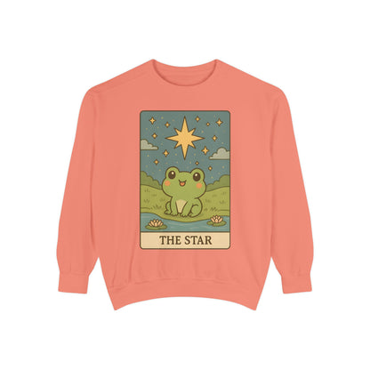 Cozy Tarotoads! "The Star" Unisex Sweatshirt | Frog Design Sweatshirt, Unisex Garment-Dyed Sweatshirt, Cute Gift for Frog Lovers, Relaxed Fit Apparel, Comfy Casual Wear, Perfect for Gifts!