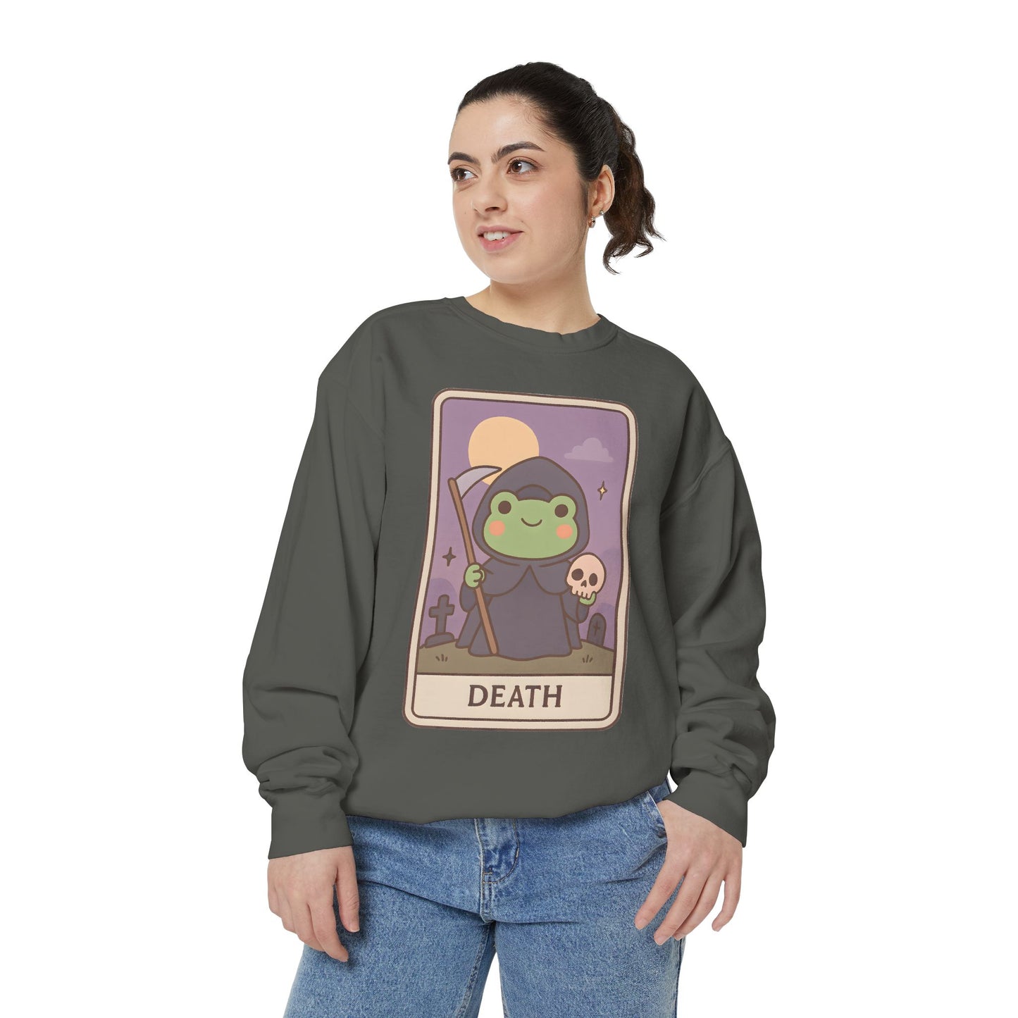 Cozy Tarotoads "Death" Unisex Sweatshirt | Astrology Apparel, Perfect for Halloween, Gift for Friends Family, Great For Frog and Tarot Lovers, Great For Cold Weather
