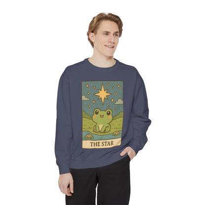 Cozy Tarotoads! "The Star" Unisex Sweatshirt | Frog Design Sweatshirt, Unisex Garment-Dyed Sweatshirt, Cute Gift for Frog Lovers, Relaxed Fit Apparel, Comfy Casual Wear, Perfect for Gifts!