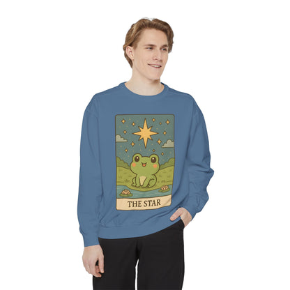 Cozy Tarotoads! "The Star" Unisex Sweatshirt | Frog Design Sweatshirt, Unisex Garment-Dyed Sweatshirt, Cute Gift for Frog Lovers, Relaxed Fit Apparel, Comfy Casual Wear, Perfect for Gifts!