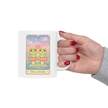 Adorable Tarotoads! "The Lovers" White Ceramic Mug |  Cute Fantasy Design, Gift for Tea Lovers, Home Decor, Coffee Cup, Birthday Present, Cozy Vibes