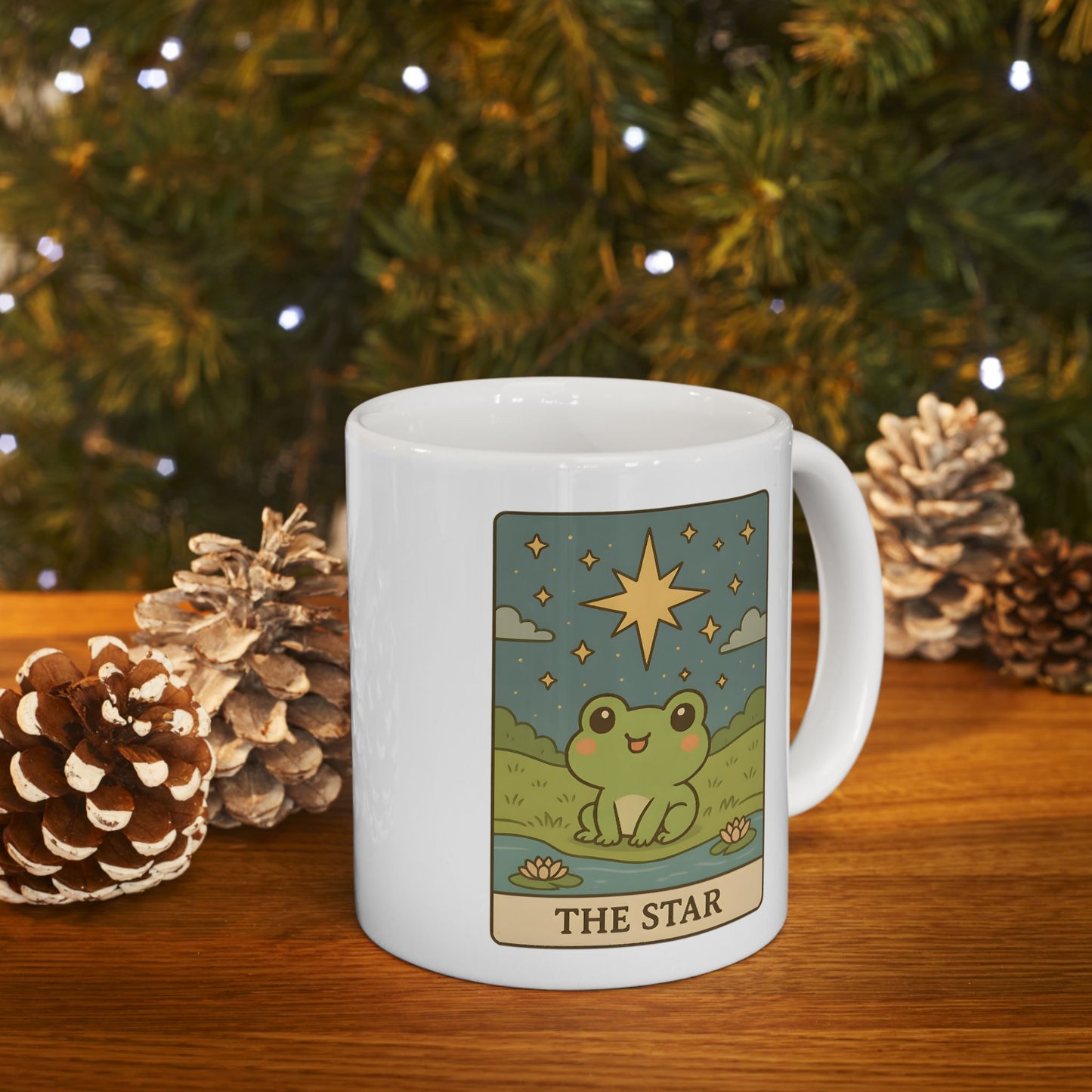 Adorable Tarotoads! "The Star" White Ceramic Mug | Whimsical Nature Ceramic Mug, Coffee Cup Gift, Eco-Friendly Drinkware, Adventure Vibes, Outdoor Lover's Mug